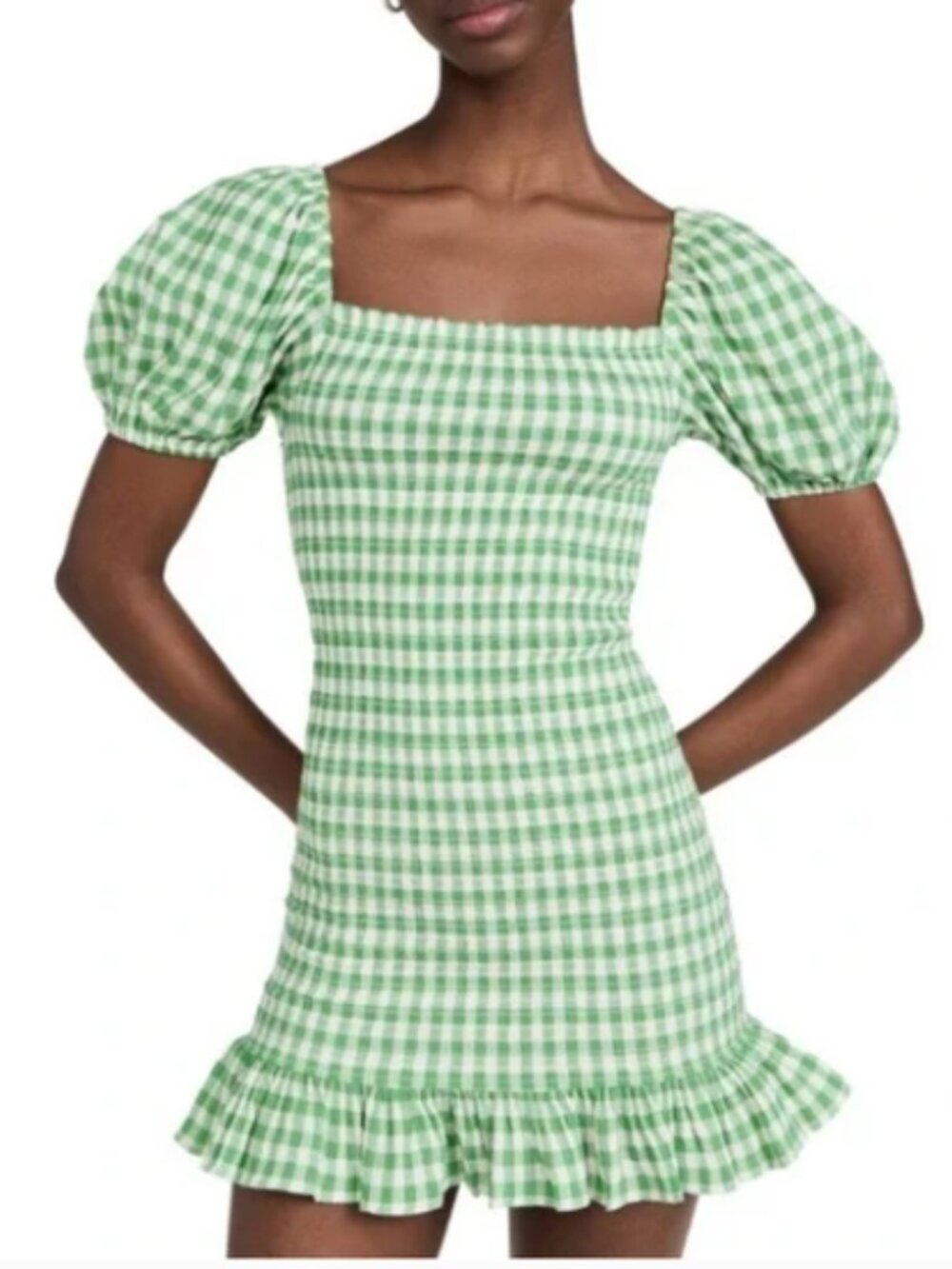 BB Dakota Green Gingham Puff Sleeve Mini Dress | Smocked Cottagecore Dress Size